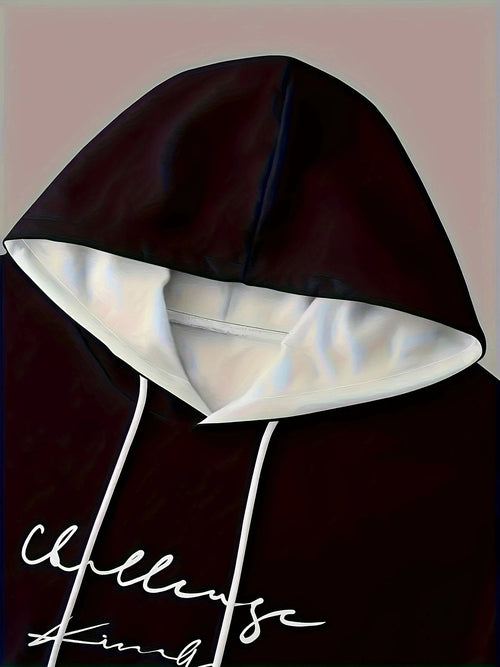 2-piece plus size men's casual suit, gradient blue black, letter printed hoodie and sweatpants, fashionable for autumn and winte